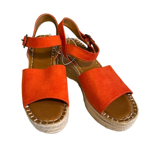Universal Thread Shoes - Universal Thread Orange Peep Toe Espadrille Wedges 8.5